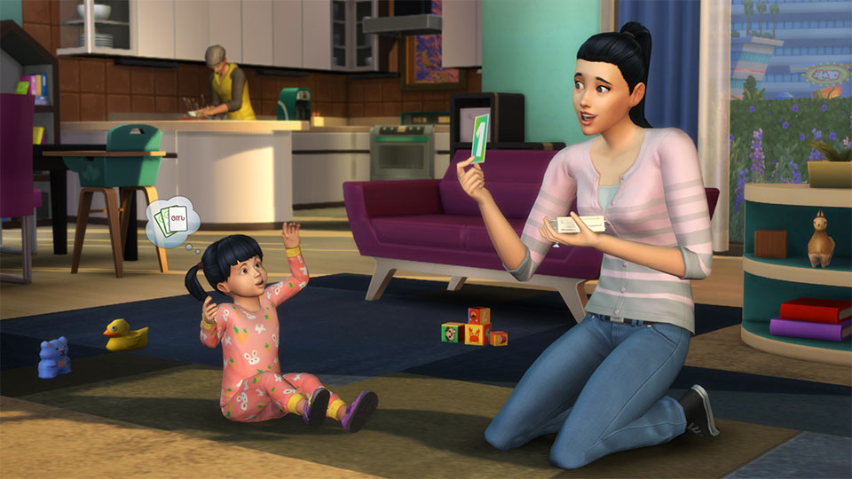 Matka bawi się z dzieckiem w The Sims 4