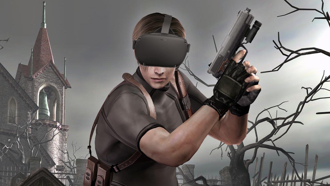 Resident Evil 4 - Leon z goglami VR na głowie