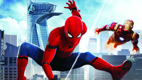 Spider-Man i Iron Man lecący przez Nowy York