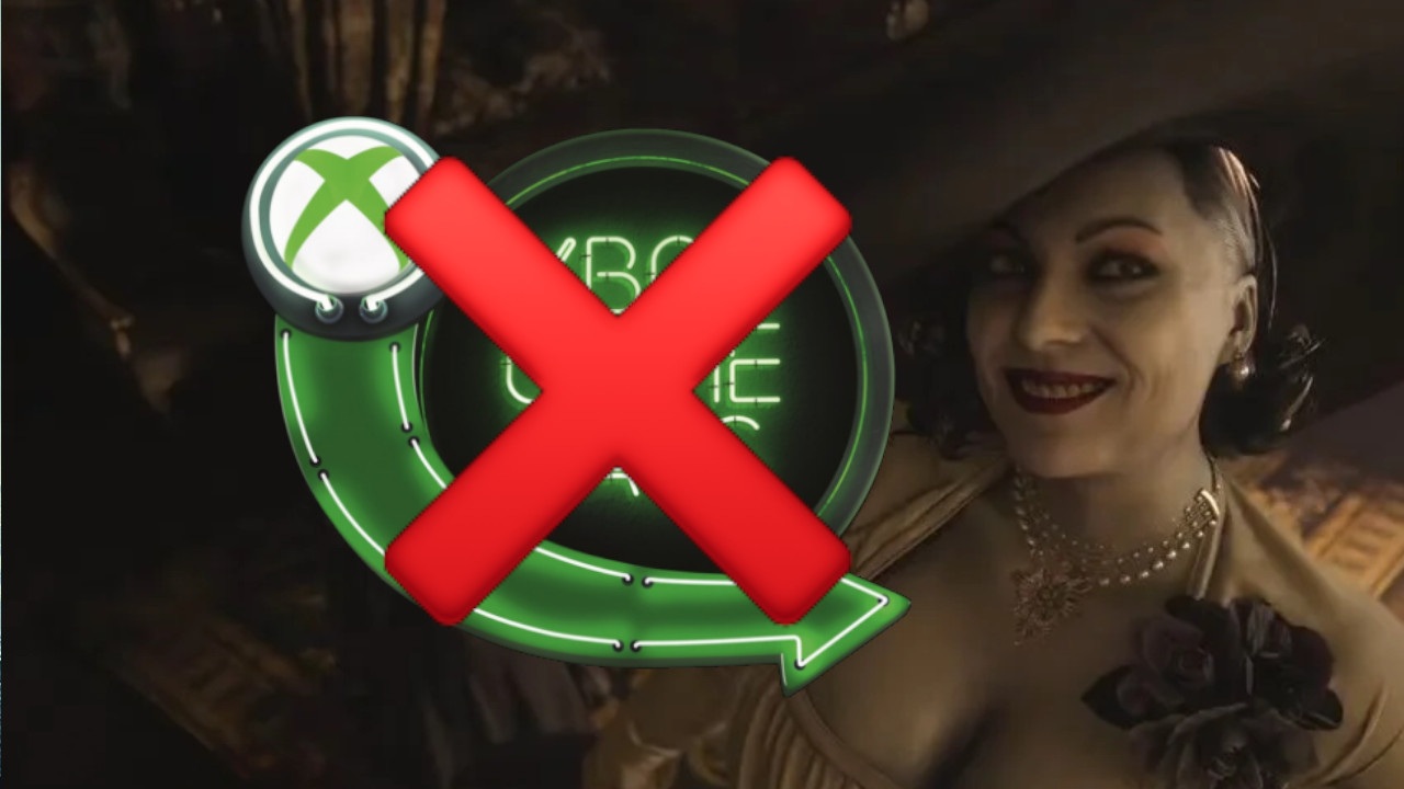 Przekreślone logo Xbox Game Pass z powodu braku w abonamencie Resident Evil Village przez Sony