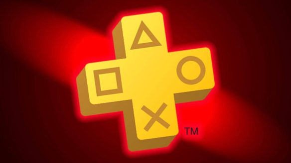 PS Plus logo na czerwonym tle