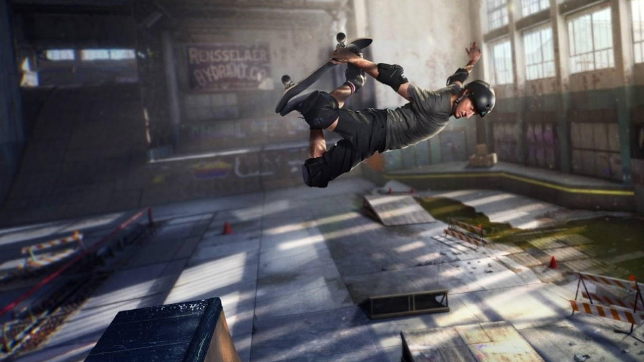 Tony Hawk - grafika ze starczej części Pro Skater - skater robiący trik w powietrzu
