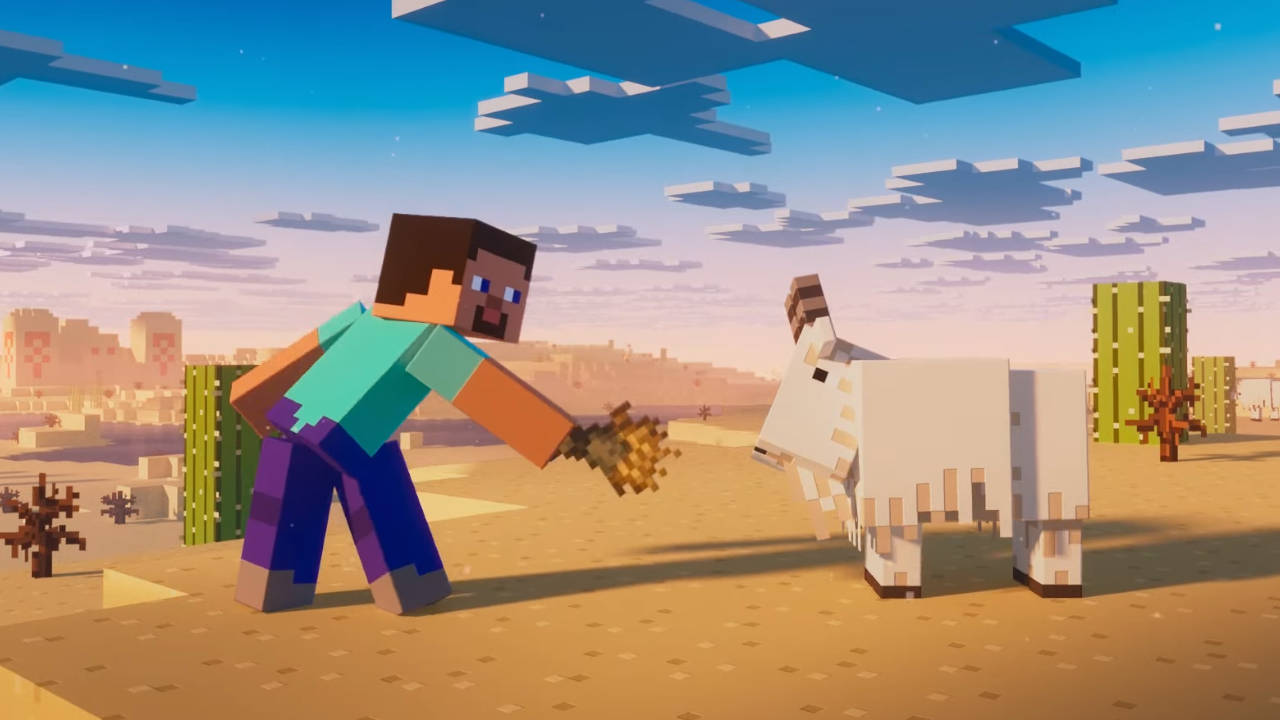 Aktualizacja Minecraft 1.17 - Steve próbuje nakarmić kozę