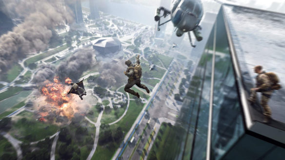 Battlefield 6 - żołnierze skaczą z budynku w wingsuitach