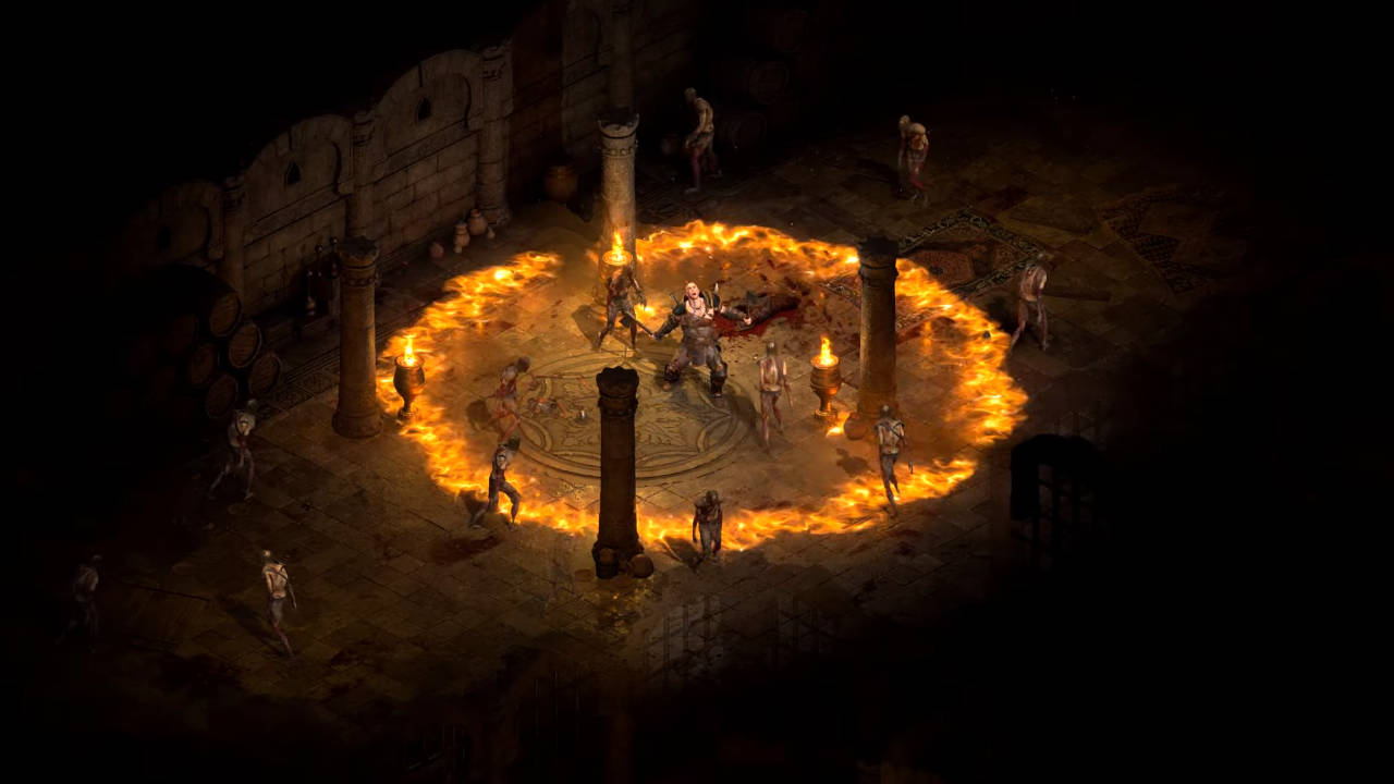 Diablo II Resurrected - ujęcie wprost z rozgrywki z ognistą falą ognia