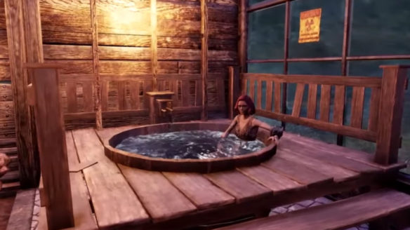 Fallout 76 - kobieta leży w jacuzzi