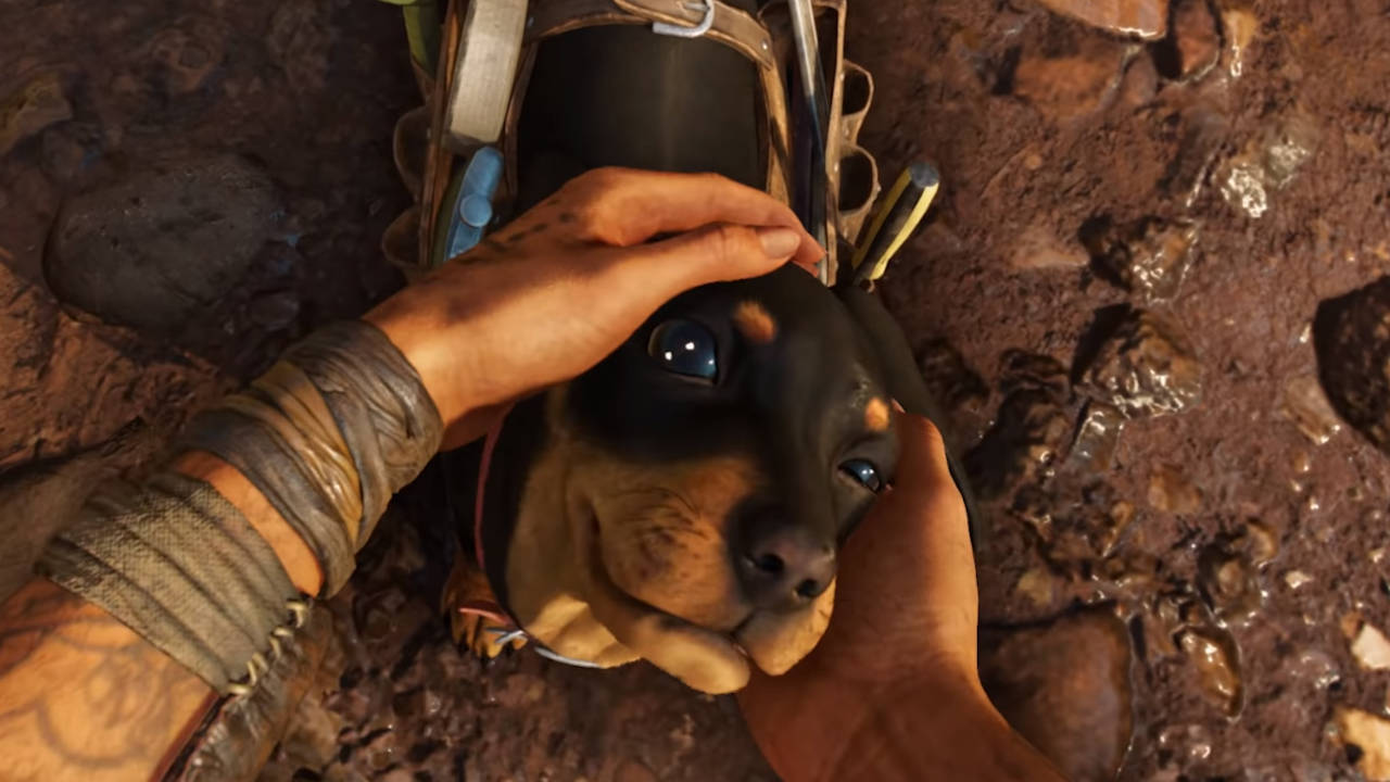 Far Cry 6 - bohaterka gry głaszcze pieska