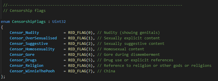 Fragment kodu źródłowego Cyberpunk 2077 z obraźliwym wpisem wobec Chin