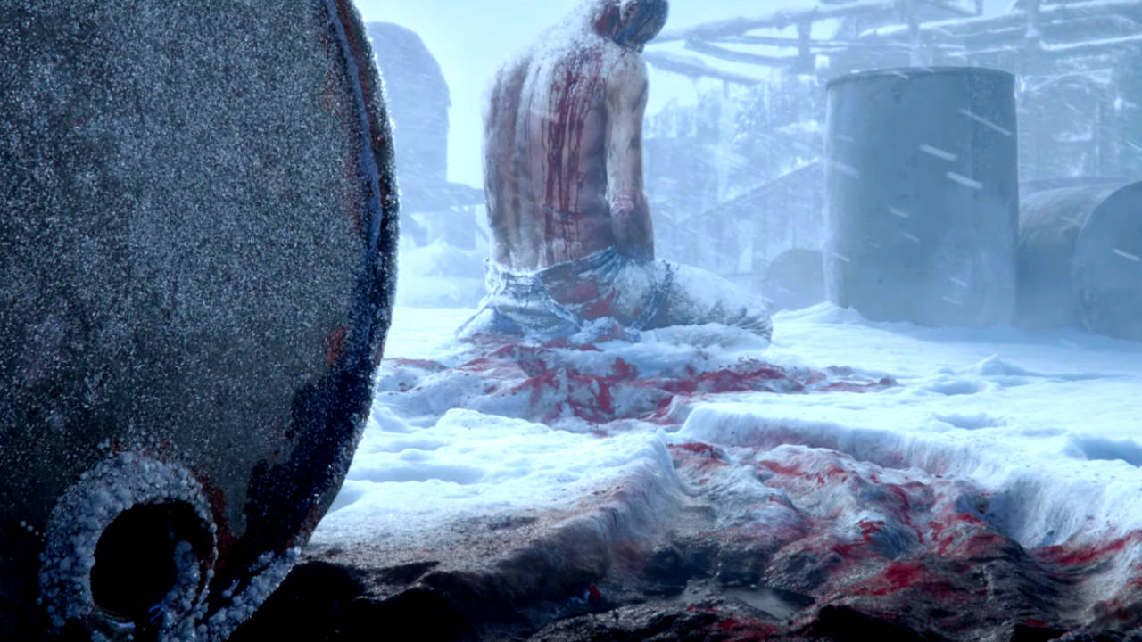 Zakrwawiony mężczyzna leży na śniegu wśród rozlanego oleju - możliwa kontynuacja Frostpunk