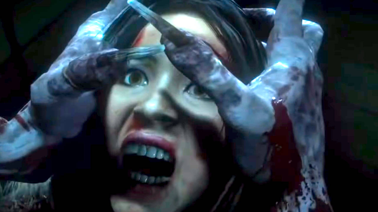 PlayStation Access - kadr z filmiku o brutalnych śmierciach, gdzie potwór próbuje wydłubać oczy bohaterce z Until Dawn