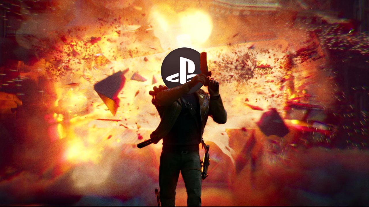 Zrzut ekranu z Deathloop z logo PlayStation