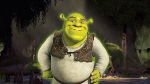 Shrek na tle swojego bagna