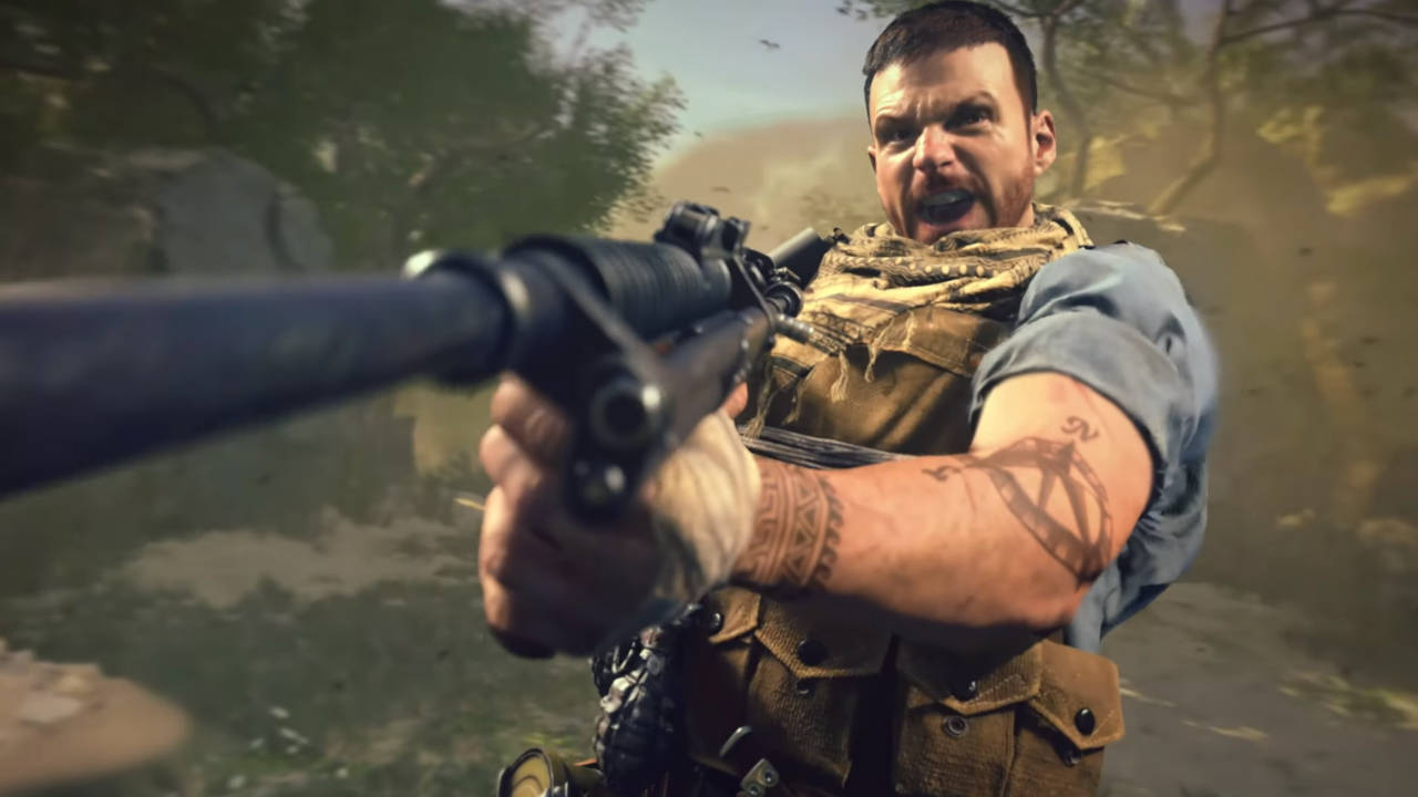 Call of Duty Vanguard - żołnierz strzela strzela i wrzeszczy