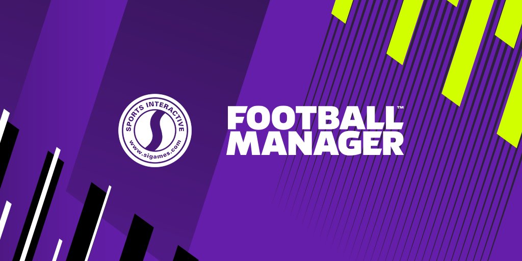 Logo gry Football Manager na fioletowym tle