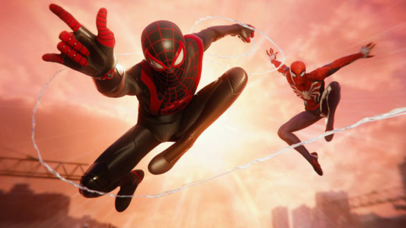 Spider-Man i Miles Morales bujają się po mieście na pajęczynach