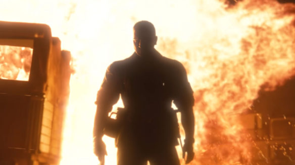 Call of Duty Vanguard - żołnierz stoi na tle wybuchu samochodu- PG
