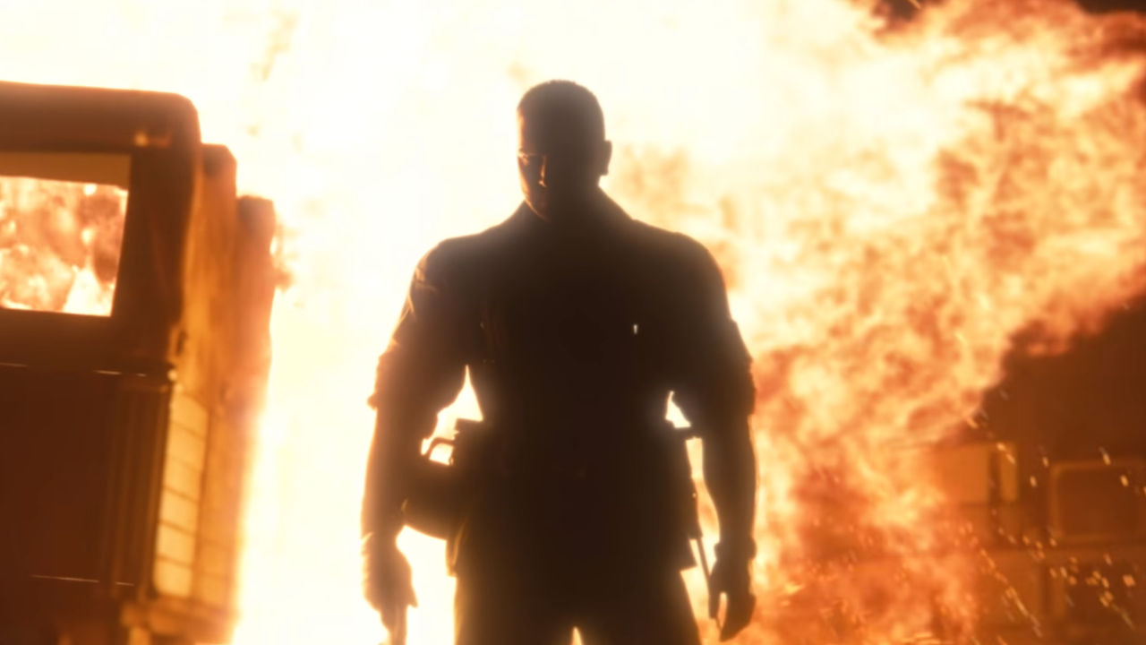 Call of Duty Vanguard - żołnierz stoi na tle wybuchu samochodu- PG