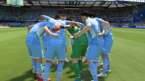 FIFA 22 - Manchester City - zawodnicy naradzają się przed rozpoczęciem meczu- PG