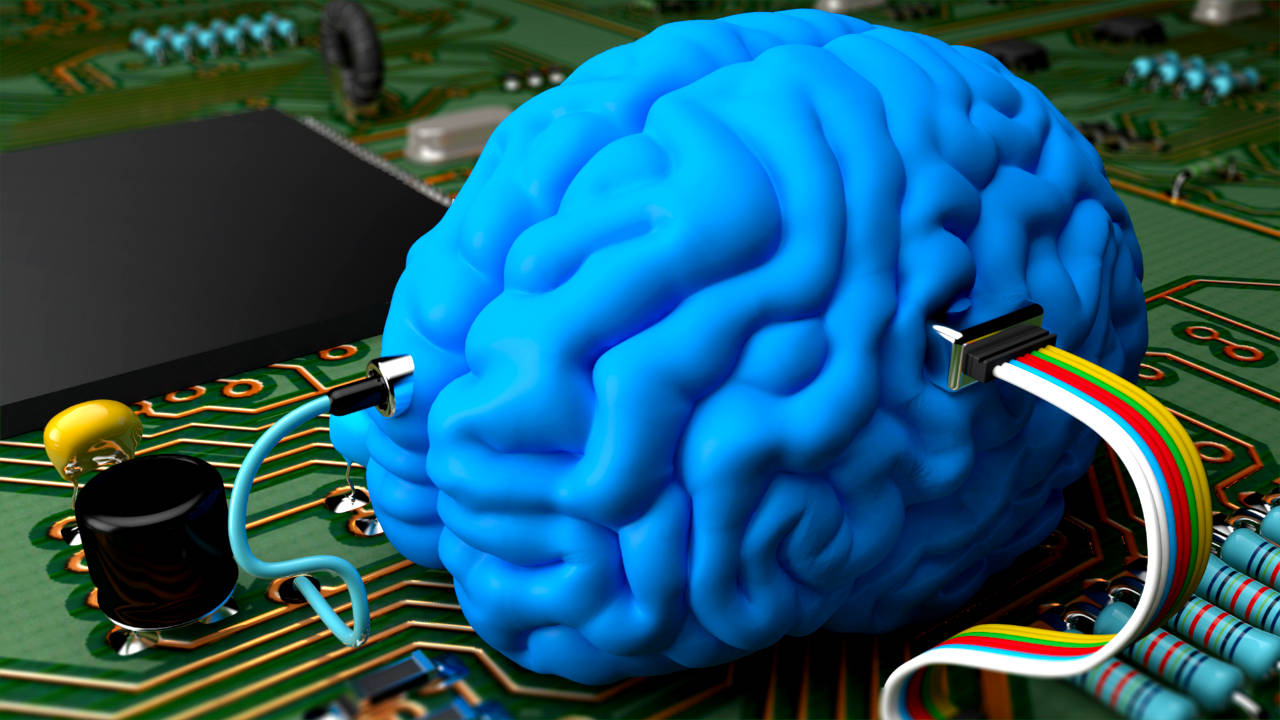 SSD do gier czy do mózgu - render niebieskiego mózgu podłączonego do układu scalonego