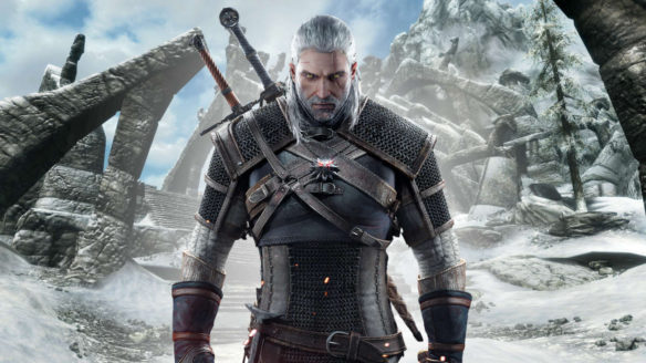 Wiedźmin x Skyrim - Geralt na tle gór ze Skyrima- PG