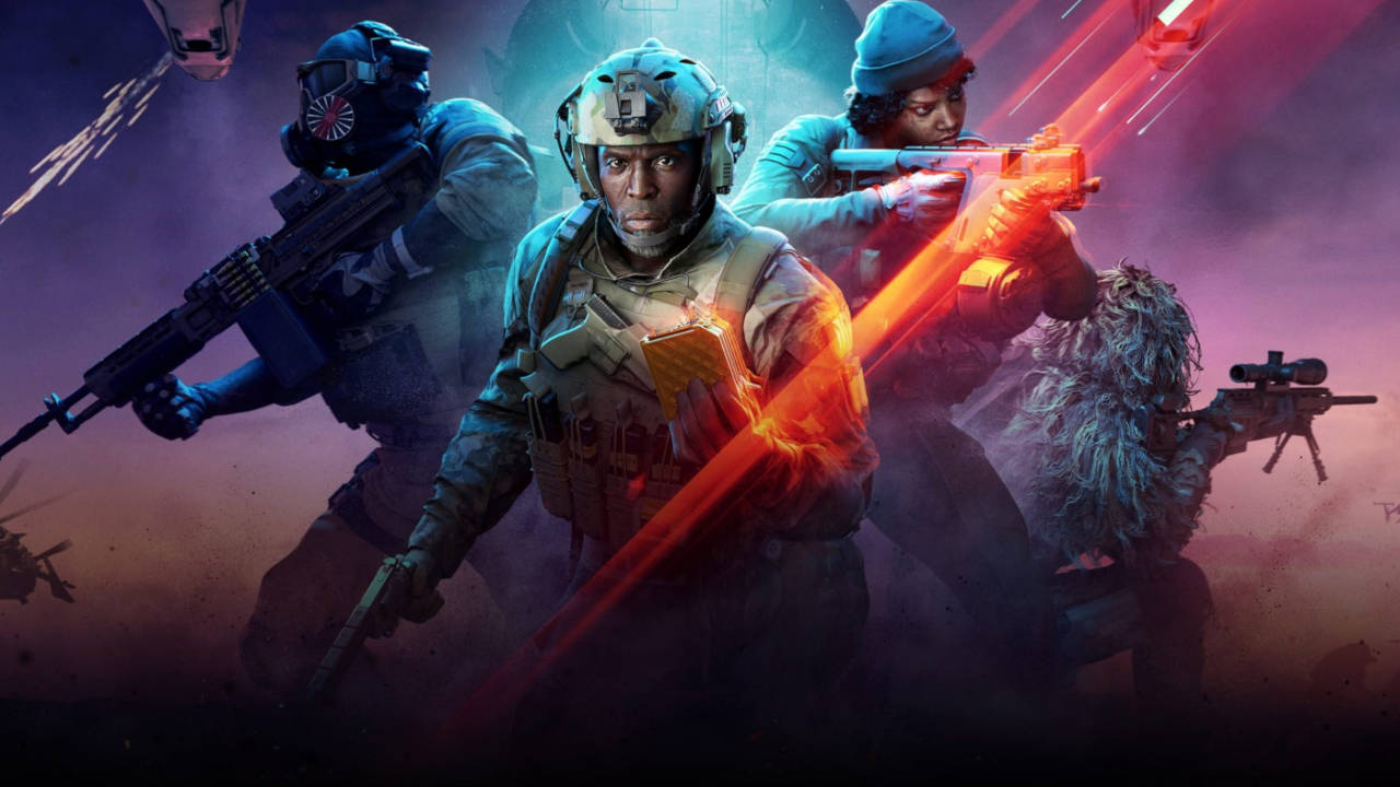 Battlefield 2042 Hazard Zone - grafika promocyjna trzeci z trybów. Czwórka żołnierzy poszukuje dokumentów z satelitów