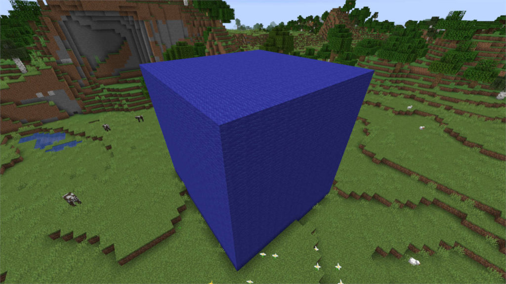 Minecraft - ogromny graniastosłup z niebieskiej wełny