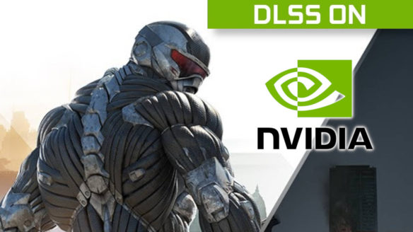Nvidia DLSS - Crysis Remastered Trilogy - główny bohater i logo Nvidia oraz napis "DLSS ON"