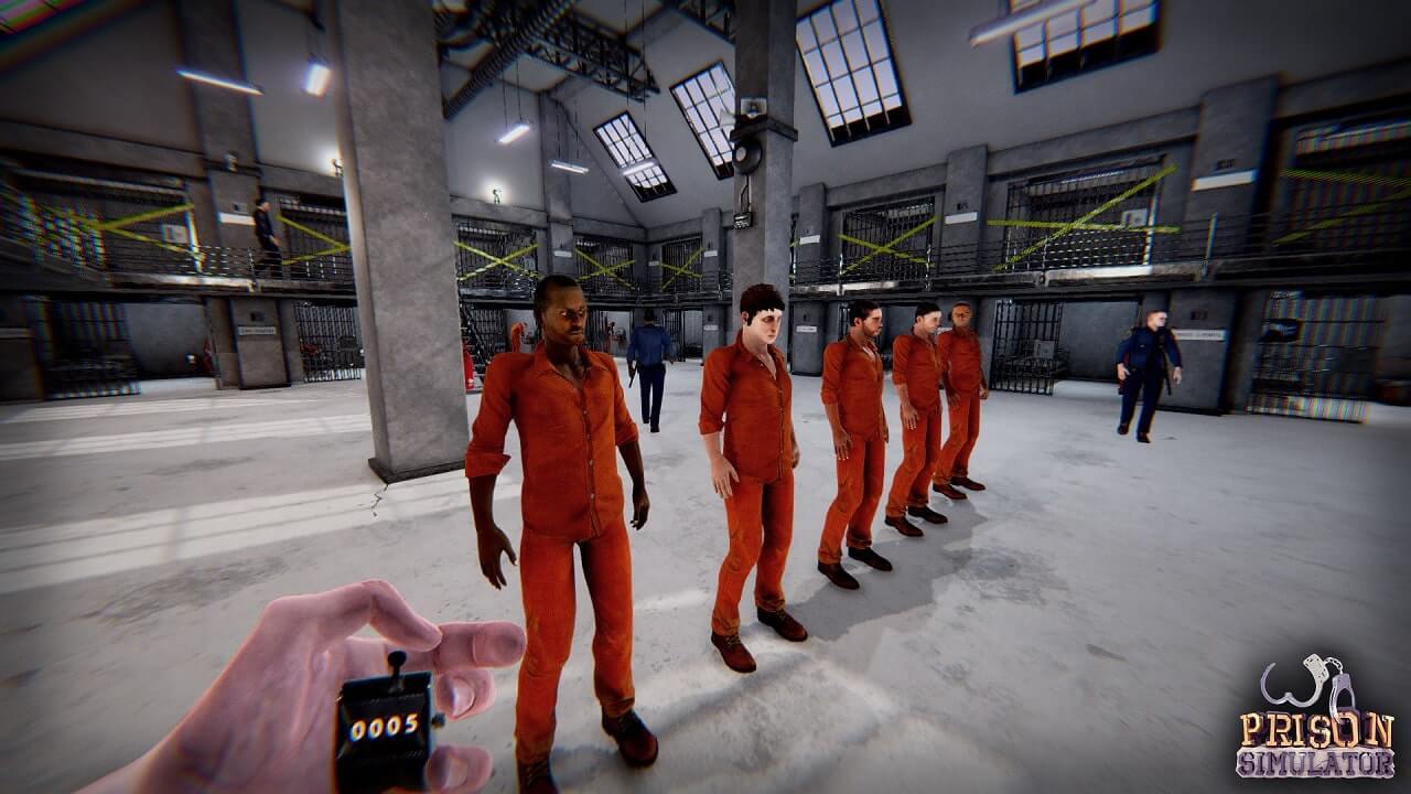 Prison Simulator screen z więżniami w szeregu