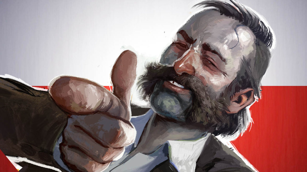 Disco Elysium - protagonista na tle flagi Polski