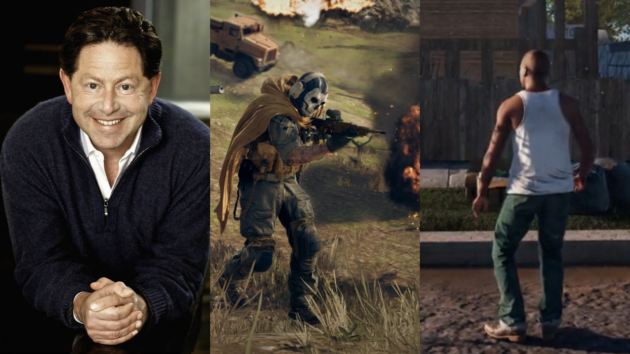 Bobby Kotick, CEO Activision Blizzard, uśmiecha się, żołnierz z Call of Duty: Warzone, CJ w fanowskim projekcie odnowienia GTA San Andreas