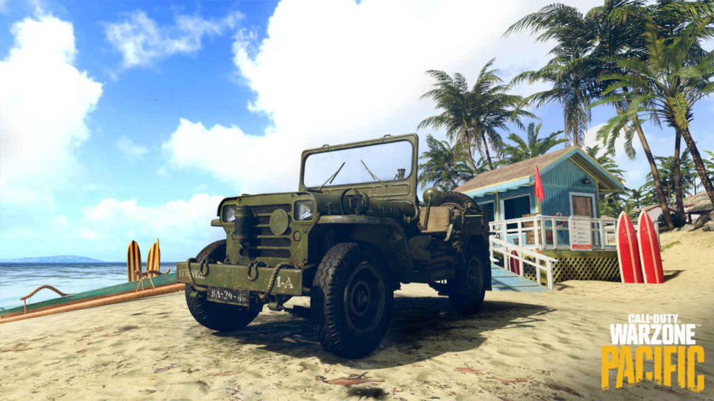 Call of Duty Warzone Pacific - Caldera - wojskowy samochód na plaży
