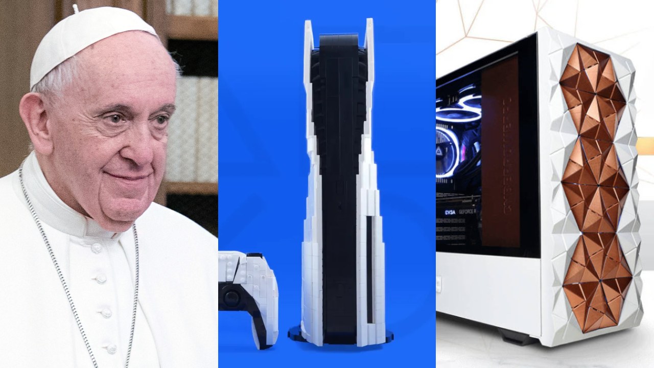 Papież Franciszek, który słuchał Megalovanii podczas widowiska, PS5 i DualSense z LEGO, oddychająca obudowa 