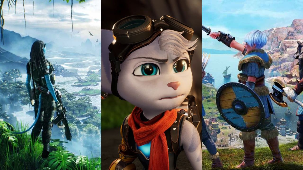 kosmitka z nowej gry Avatar, Rivet ze zdziwioną miną z Ratchet & Clank: Rift Apart, żołnierze z Settlers