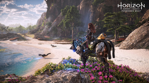 Horizon Forbidden West - Aloy jedzie na robo-zwierzaku po plaży