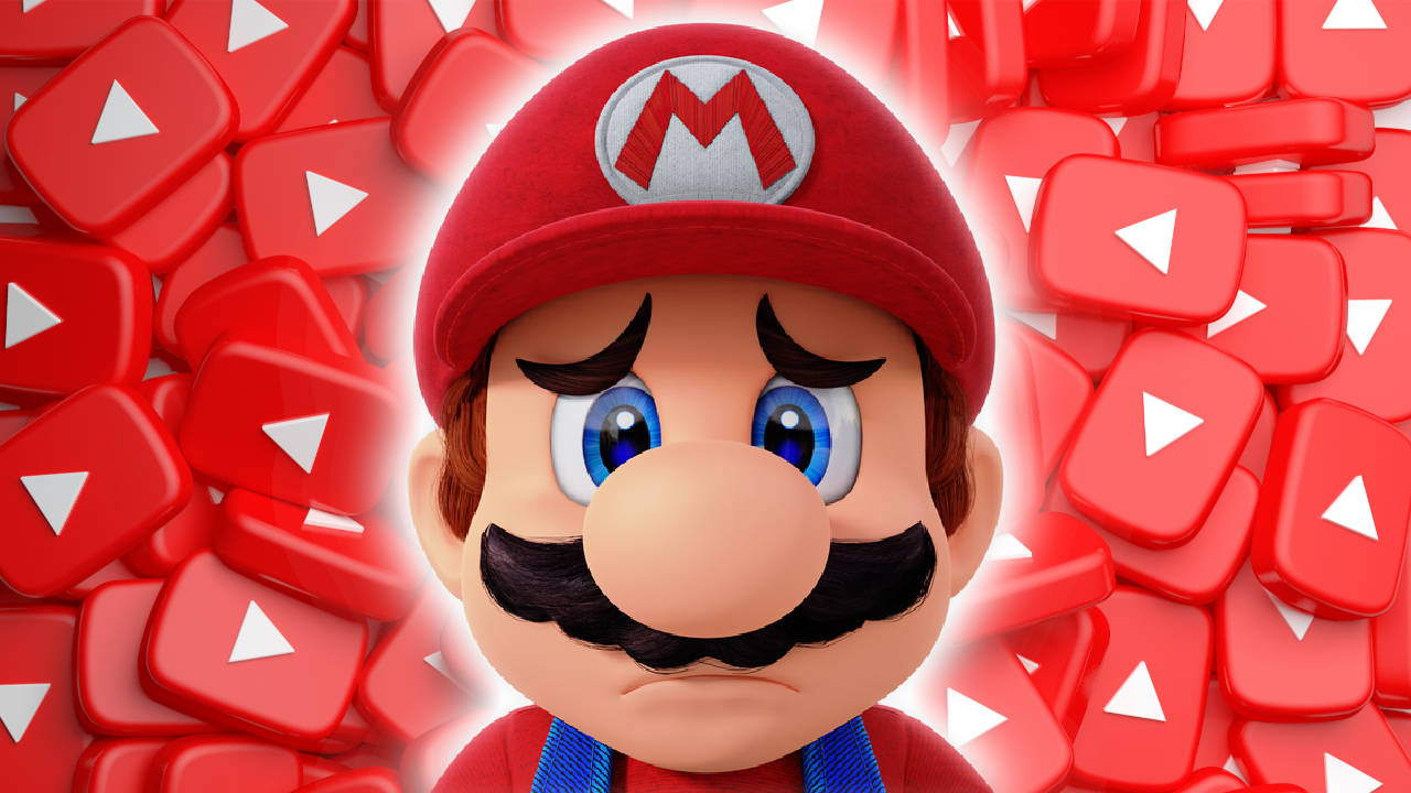 Nintendo - smutny Mario na tle logo YouTube