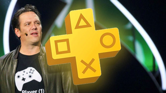 Logo PS Plus i szef Xbox Phil Spencer