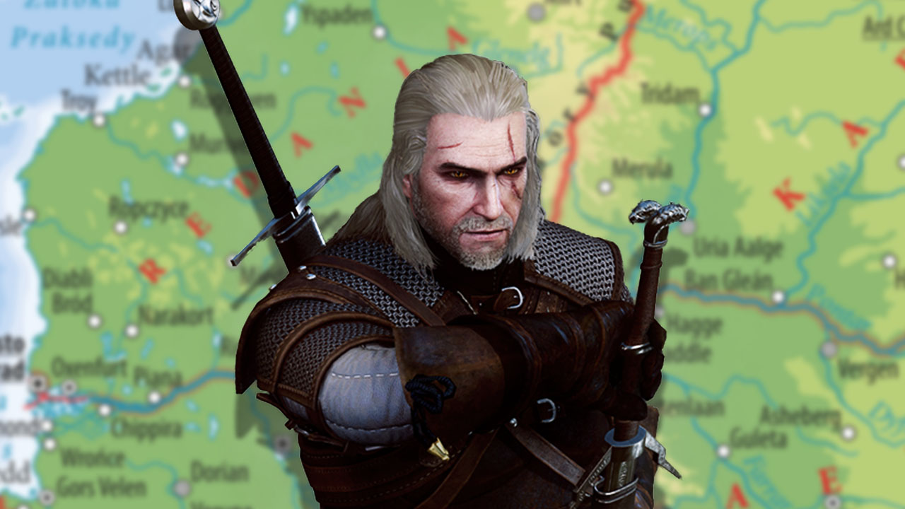 Wiedźmin - mapa świata i Geralt z gry
