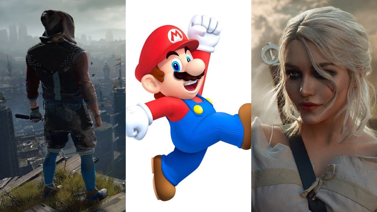 Główny bohater z Dying Light 2 stoi plecami do kamery, Mario skacze, cosplay Ciri