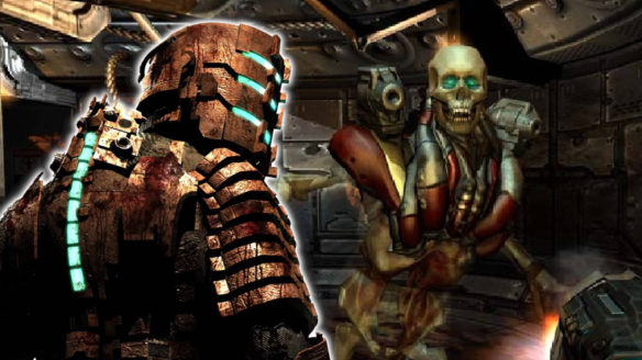 DOOM 3 - mod Bravo - Dead Space - Isaac Clarke na tle demona z DOOMa 3