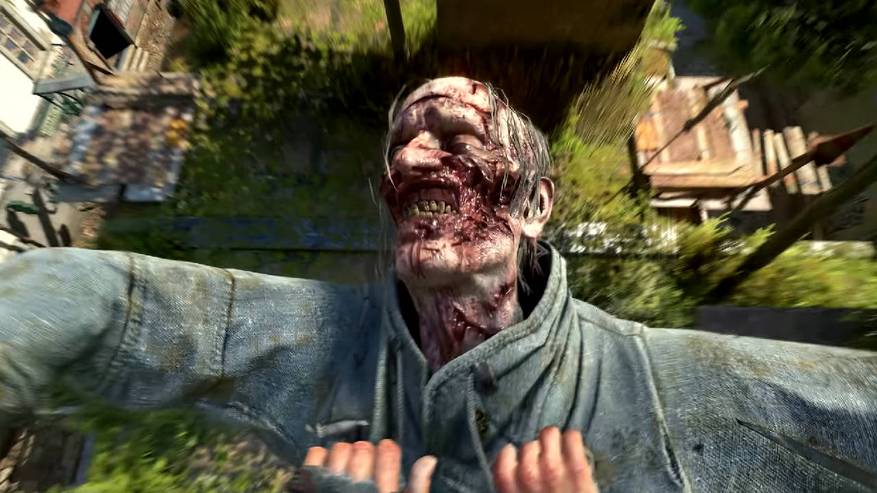 Dying Light 2 Stay Human - gracz i zombie spadają na dach budynku