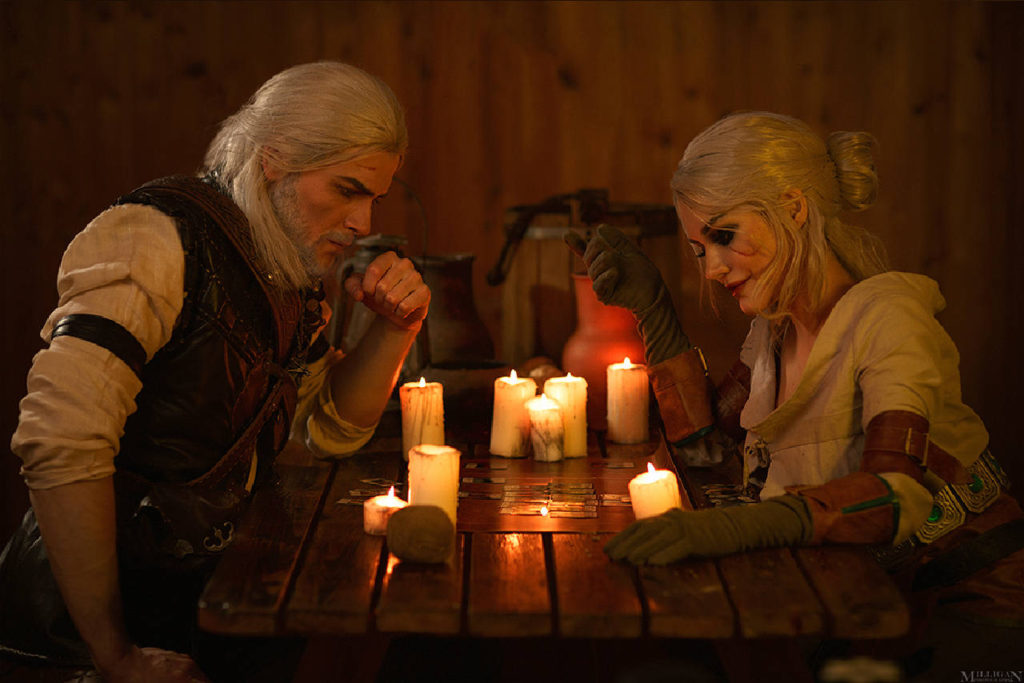 Wiedźmin 3 Dziki Gon - cosplay - Ciri i Geralt grają w gwinta