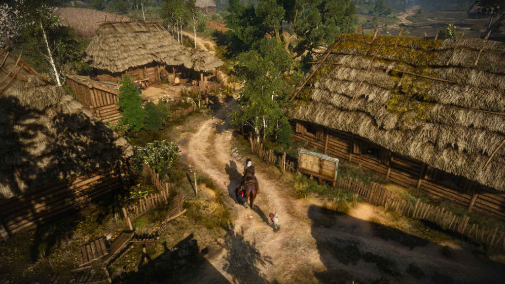 Wiedźmin 3 Dziki Gon - mod Better graphic for Ultra settings - wioska, przez którą jedzie Geralt na Płotce