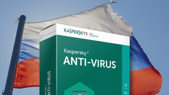 Kaspersky antywirus na tle flagi Rosji