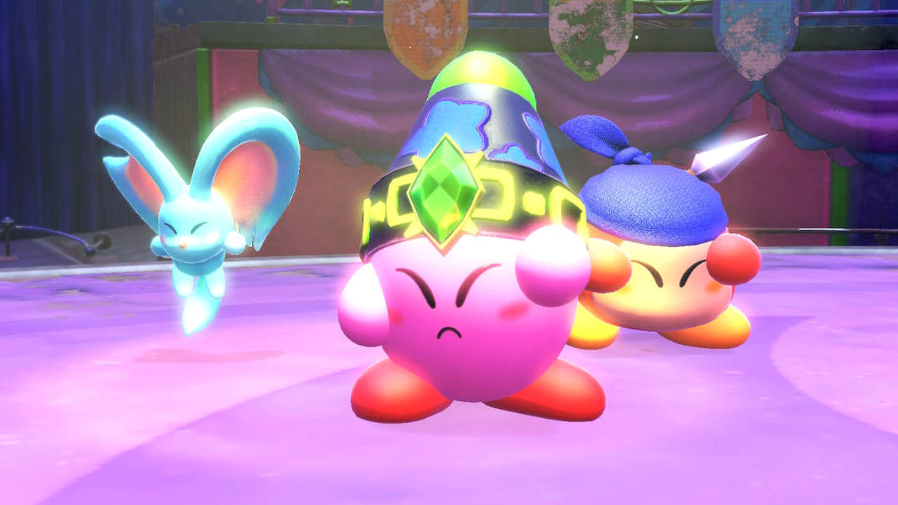 Kirby and the Forgotten Land - dwójka graczy i niebieski wiewiór
