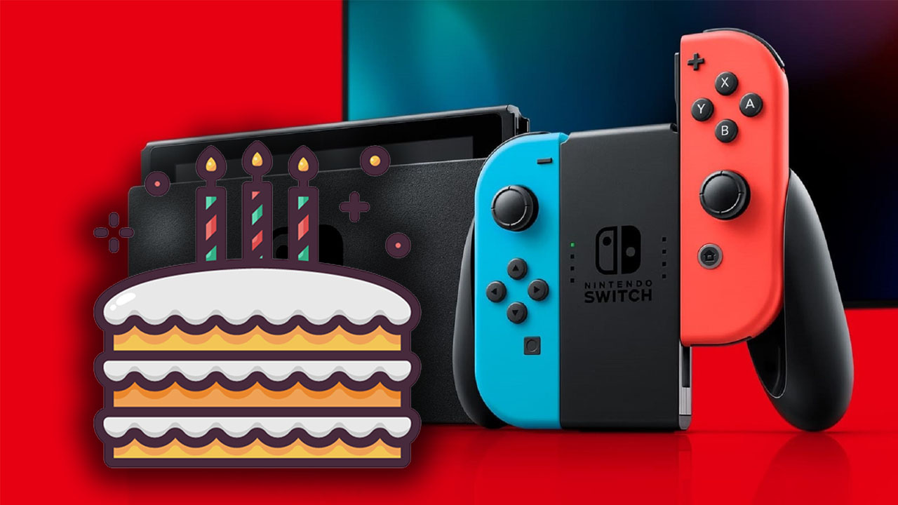 Nintendo Switch z tortem urodzinowym