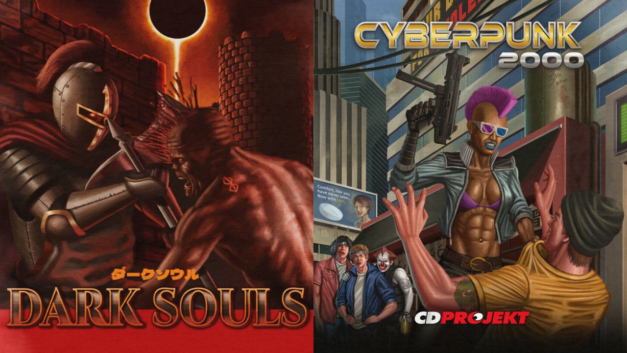 Retro okładki gier wideo - Dark Souls, Cyberpunk 2077