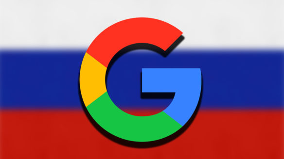 Flaga Rosji i logo Google