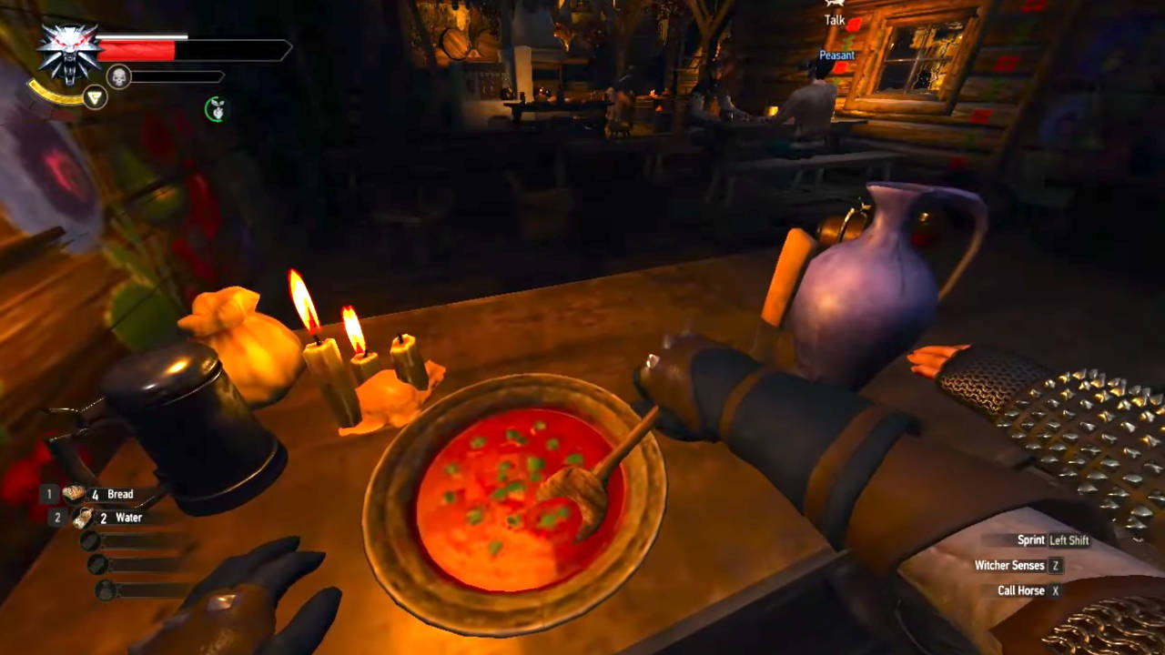 Wiedźmin 3 - mod - Chill Out - Geralt je zupę w tawernie