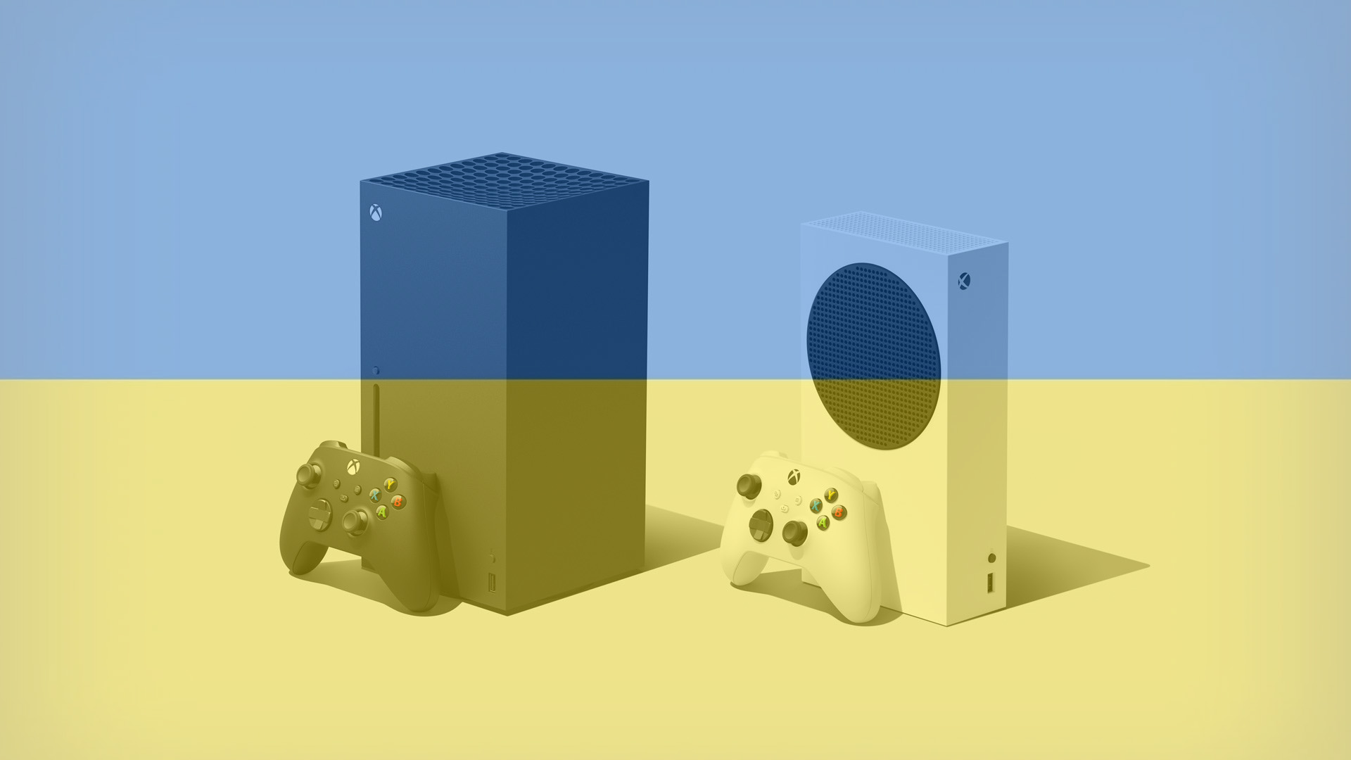 Konsole Xbox Series i flaga Ukrainy