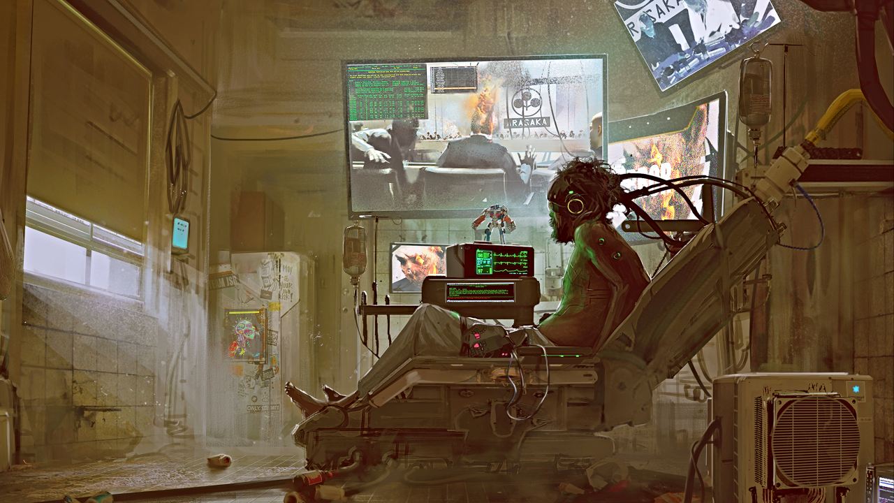 Cyberpunk 2077 człowiek i telewizory (1)